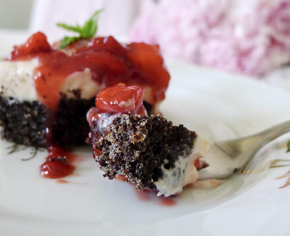 Makové šialenstvo  – naozaj makový dezert s jemným vanilkovým krémom a s malinovo-jahodovou omáčkou